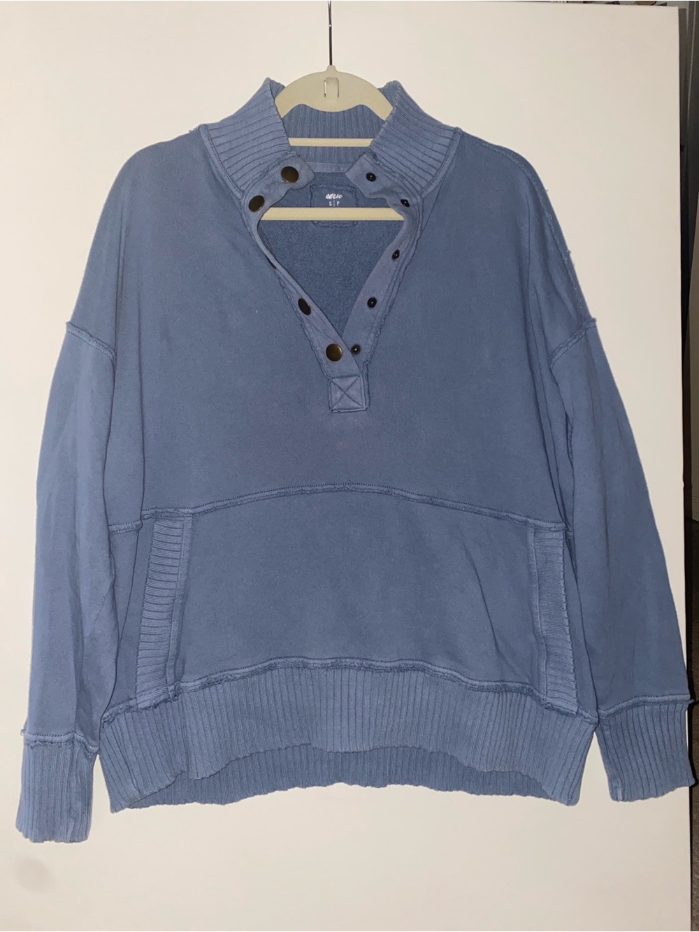 Aerie Dusty Blue Snap-Front Henley Pullover. Small